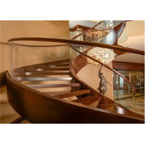 Clear Finish 38mm Wood Tread Building Curved Stairs With 4mm Cable Railing