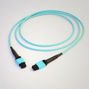 MTP 24 Core Fiber Optic Patch Cord MPO Trunk Cable OM3 OM4 with Aqua Color