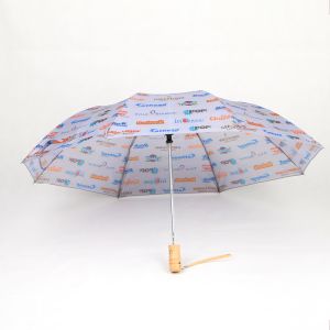 21 Inch Collapsible Two Fold Umbrella With Wood Handle And NBA Team Printing