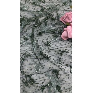 China Black Sequin Embroidered Floral Mesh Fabric Sheer Elegance with Subtle Shine For New Collection on sale