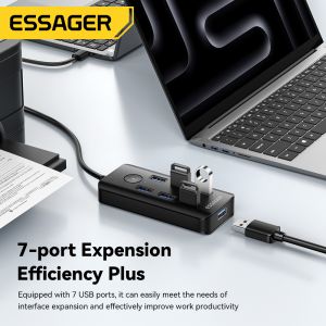 Essager ES-HB04 7-Port USB 3.0 Hub for Laptop PC 5Gbps Data Transfer