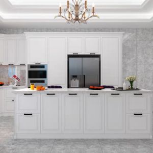 Classical Shallow Handleless Kitchen Cabinets With Quartz Countertop