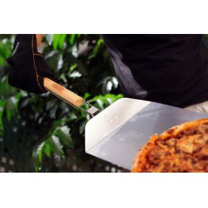 Silver Color Grill Utensil Set , Stainless Pizza Peel With Folding Bamboo Handle