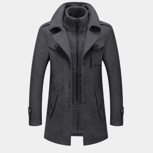 Autumn and Winter New Men′s Double Collar Woolen Warm Plus Size Long Coat