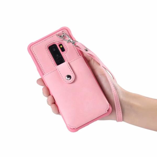 Samsung Galaxy S9 Leather Hidden Mirror Case with Card Slots Stay Back Cover with Strap