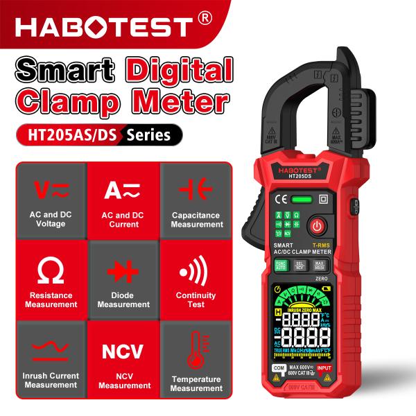 HABOTEST HT205AS/DS True RMS Digital Clamp Meter - AC/DC Current Voltage Tester,