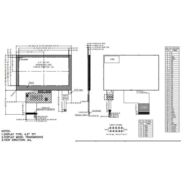 4.3 Inch Lcd Touch Screen 480 X 272 WQVGA Tft Lcd Display Module JB0430BDP10RF-C
