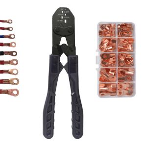 Crimping Tool Crimper Plier with 70pcs Open Barrel Copper Ring Lug Terminals
