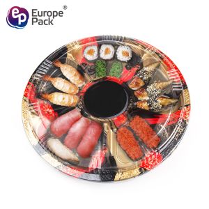 5 compartments round shape disposable colorful plastic food tray with lid