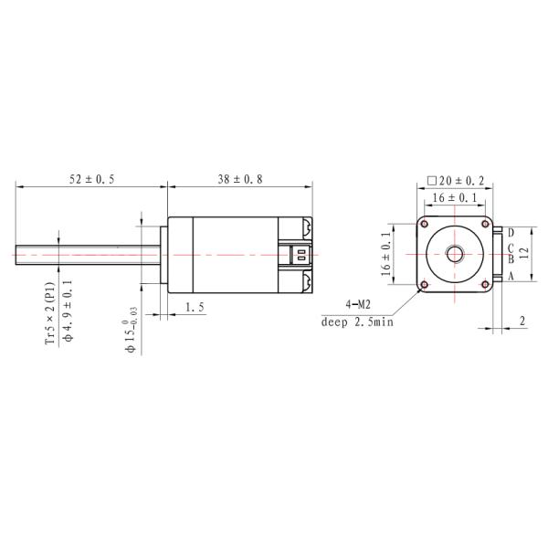 Casun Nema 8 Lead Screw Stepper Motor Tr5X2 P1 5.4V 38mm Body High Precision 32mN.m for Beauty Equipment