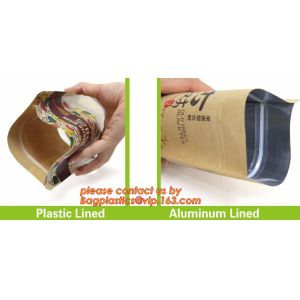 custom resealable recyclable kraft paper square bottom zipper bag, standup