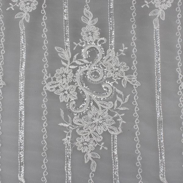 Floral Corded Embroidered Sequin Lace Fabric For Bridal Gowns Dresses