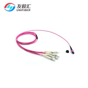 Cheap 8 Fiber MPO to 4xLC Duplex Breakout Patch Cord Multimode OM4 1m 3m 5m for sale