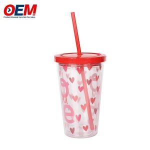 Factory custom PP Double Wall Cup With Straw OEM Plastic Cup Cute Bear Water Cup