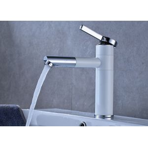 White Painting Bathroom Basin Faucets ROVATE Swivel Spout Deck Mounted