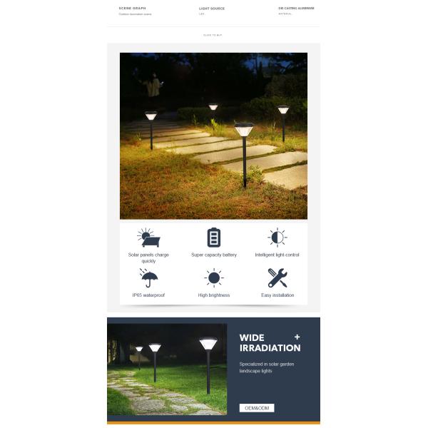 Die Cast Aluminum LED Solar Pathway Lights With 2000mAh Battery ODM OEM