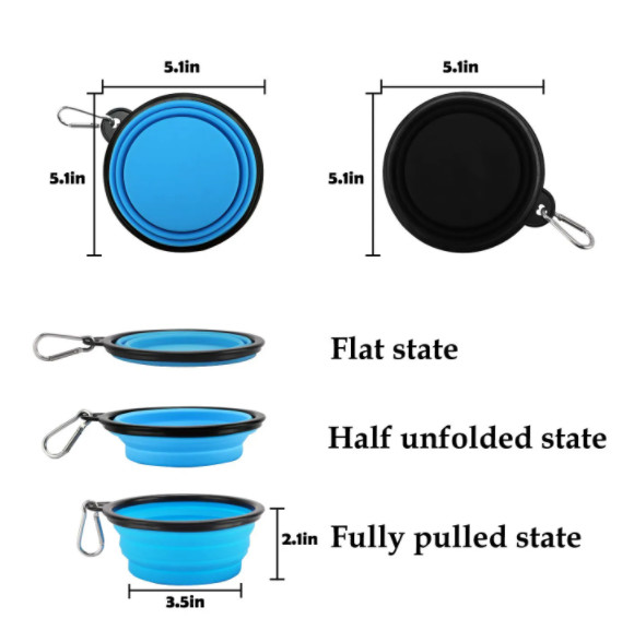 TPE Rubber Slow Feeder Dog Bowl Collapsible Silicone Portable Foldable Raised Dog Bowls