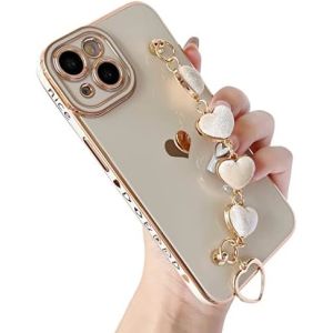 for iPhone 12 Pro Max Case,Cute Plating Love Heart Wrist Strap Chain Bracelet
