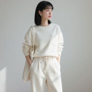 Off White Polyester Sweatshirt Fabric Lightweight Casual Wear Fabrics 76GSM