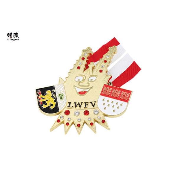 Cute 1 WFV Crystal Custom Sports Medals Zinc Alloy Type Gold Color Electroplatin