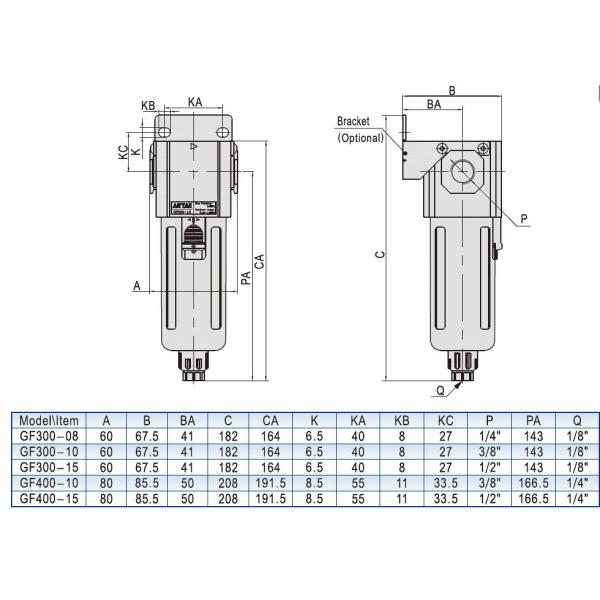1.5mpa Air Preparation Equipment Gf Series Gf300-08 -5°c - 70°c Temperature
