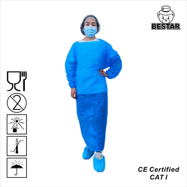 Quality AAMI PB70 Level 1 CPE Disposable Isolation Gown with elastic cuffs For Surgical wholesale