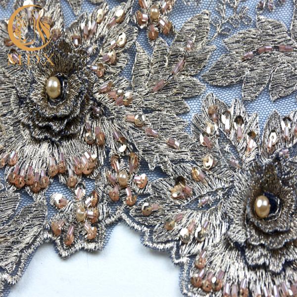 Beaded Wedding Dress Lace Fabric 135cm Width Handmade Embroidery 1 Yard