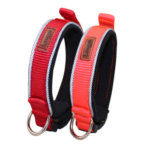 C601 Wholesale Adjustable Custom Print LOGO Soft Reflective Tape Padded Nylon Webbing Pet Dog Collar