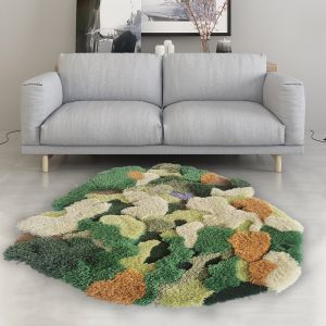 Wool Blend Moss Green Carpet Irregular Shape Contemporary Living Room Rugs