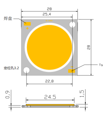Mid Power 2828 LED COB Chip 24W 30W 36W 48W 60W 80W 100W