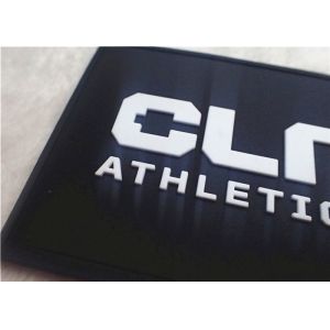 Embossed White Character With Black Background Soft PVC Patches With Sewing Line