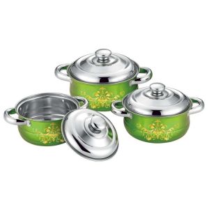 Cheap 6 pcs cookware set red + flower &amp;cookwere set stainless steel &amp; 16/18/20cm colorful stock pot for sale
