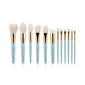 Green Gold 12 Pieces Essential Makeup Brushes Set with Custom Private Labe