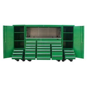 Garage Workshop Brown 96 Inch 16 Drawer Rolling Tool Cabinet with Side Locker