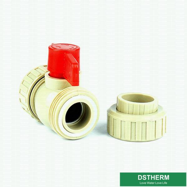 Red Handle Plastic Union Ball Valve With Brass Ball Normal Pressure