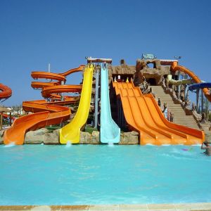 Commercial Grade Water Park Slide with Rainbow Racer Design and Spiral Slide for