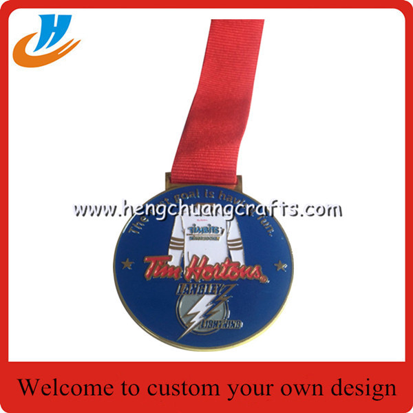 Quality soft enamel football medals with ribbon, ribbon sports soccer medallions, zinc alloy wholesale