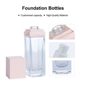 30ml Glass Transparent rectangular clear/Frosted bottle with Pink cap for empty
