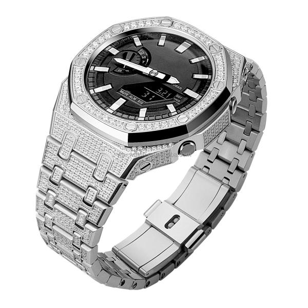 Full Zircon Diamond Stainless Steel Watch Case And Band For Casio Ga2100