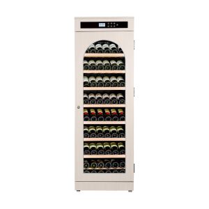China Premium Solid Wood Wine Cooler Cabinet with Digital Control Panel and Arched Glass Door on sale