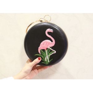 Trendy Cute Flamingos Embroidered Evening Bag With Sparkle Crystal Handle
