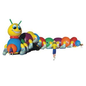 Cheap Outdoor Kids Parties Inflatable Caterpillar Tunnel with pillars and small slide inside for sale