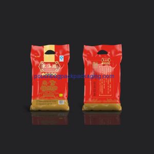 China Poly food packaging bag for rice with custom handle, rice packaging plastic bag for 2.5 KGS on sale