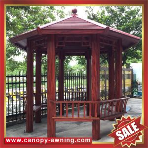 China outdoor backyard garden park wood look style aluminum pavilion gazebo canopy pergola sunshade shelter! on sale