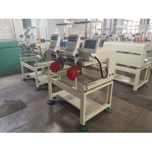 Touch Screen LCD Two Head Embroidery Machine For Flat + Cap + T - Shirt