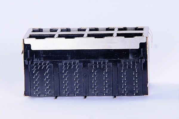 Quality 2 X 4 Port Stacked RJ45 , 10/100BaseT RoHS RJ45 PCB Connector 0810-2H4R-N9-F wholesale