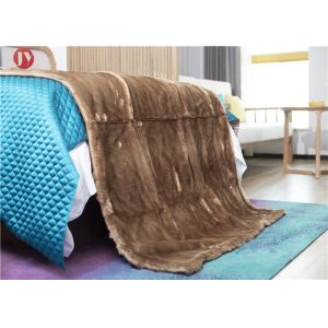 China Warm Coffee Faux Fur Blanket Throw Rabbit Micro Mink Back For Couch Bed on sale