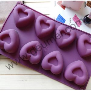 Cheap Purple Color 8-Heart Shaped Silicone Baking Cake Mold With Custom Package for sale