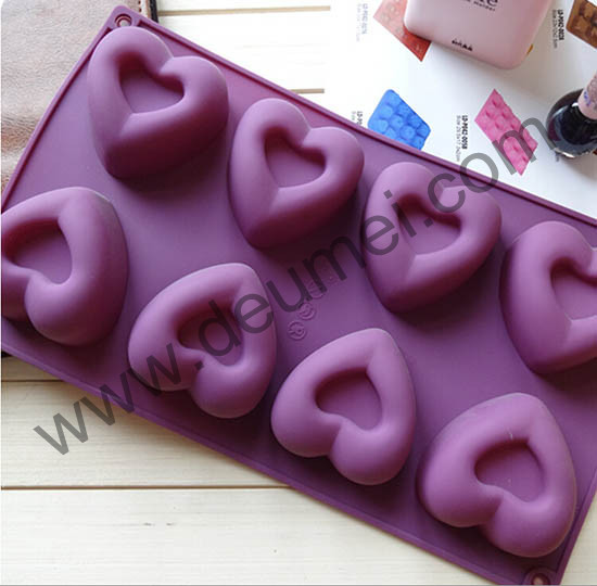 Purple Color 8-Heart Shaped Silicone Baking Cake Mold With Custom Package