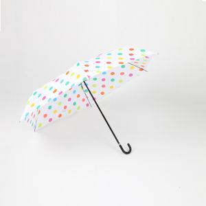 19 Inch J Real Leather Handle Three Fold Umbrella Colorful Dots For Young People